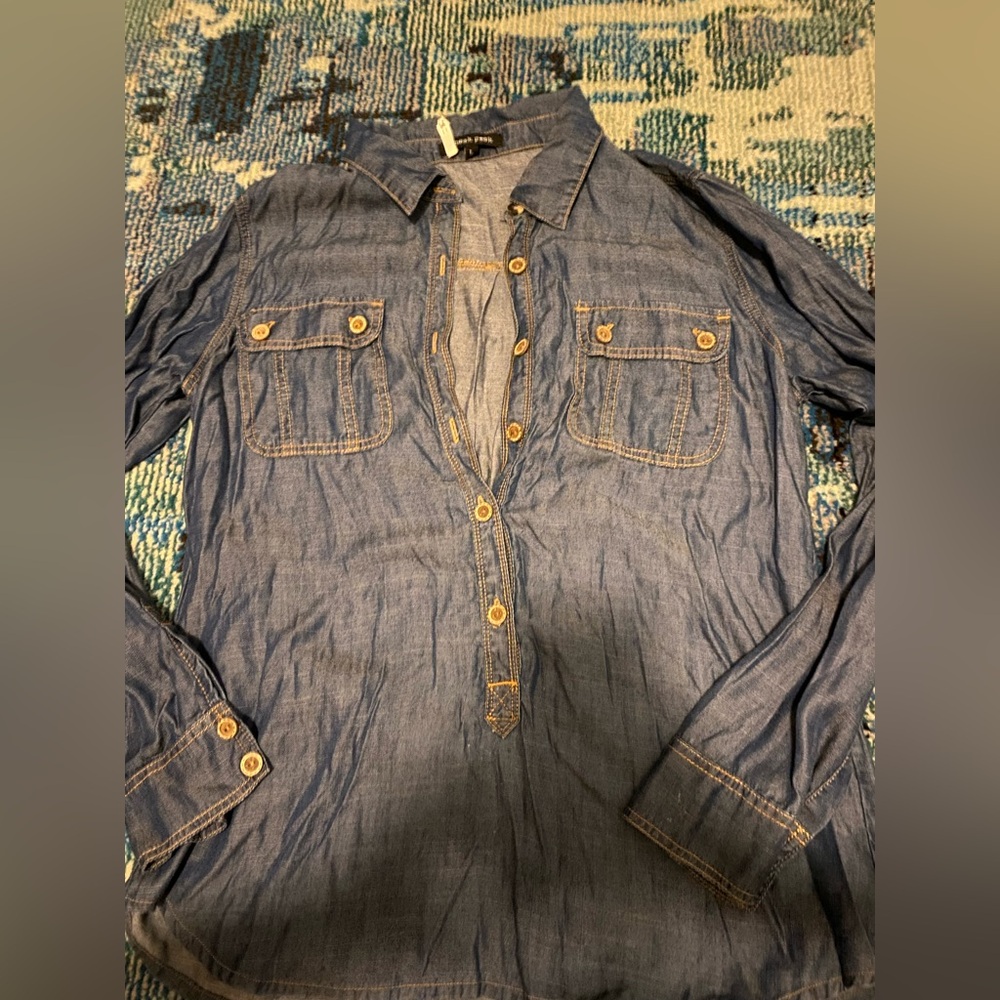 Sneak Peek Blue Denim Button-Up Top